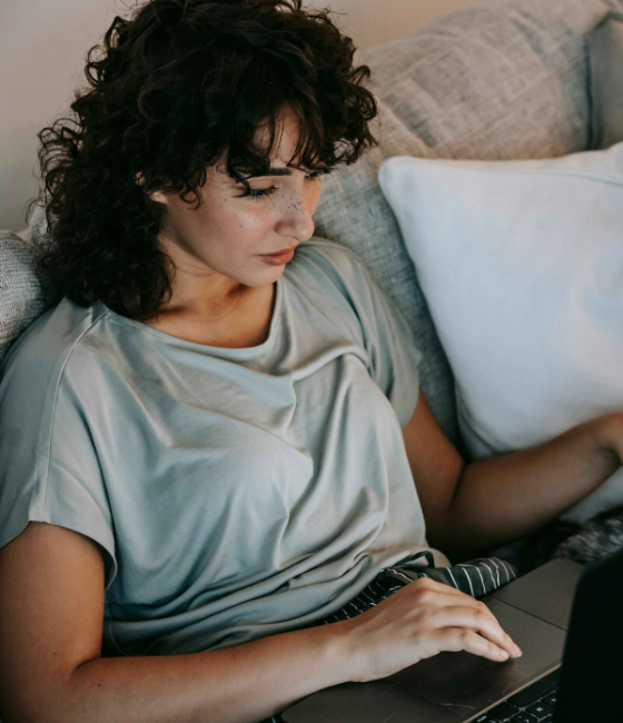 Individual accessing virtual drug and alcohol counseling from home in California
